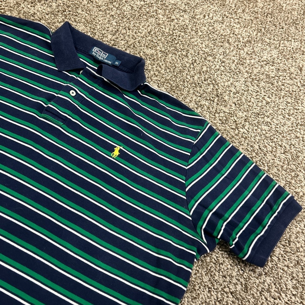 Vintage Polo Ralph Lauren Polo Shirt Men's XL Striped Green/Blue Pony